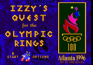 Izzy's Quest for the Olympic Rings (USA, Europe) Title Screen